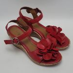 Jaclyn Smith Women's  Red Faux Leather Flower Cork Wedge Sandals Size 7M Photo 1