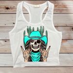 Skeleton Cowgirl Cropped Tank White Photo 0