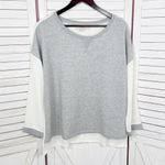 Loft Knit Chiffon Back Pullover Athleisure Top Grey Cream Large Photo 6