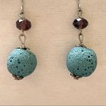 Blue lava rock and purple stone fish hook earrings Photo 2