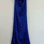 La Femme Royal Blue Satin Column Maxi Dress Criss Cross Back Prom 2 Style 29858 Photo 4