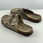 Woodstock Bert Tan Suede Leather Double Strap Corkbed Sandals Women’s Size 9 Photo 4