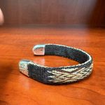 Woven Cuff Bracelet Silver Tone Ends Southwestern Boho Western Style Black Photo 5