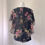 Naïf  Black Floral Print Sheer Overlay Blouse w/ Built-In Tank Top Photo 3