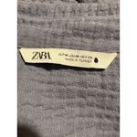 ZARA  Crinkle Cotton Beach A-Line Button Down Tunic Shirt Dress Grey/Blue Medium Photo 4