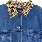 Vintage AGAPO Leopard Collar Denim Jacket with velvety Patchwork back Blue Size 1X Photo 3