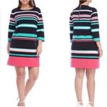 Crown & Ivy Shift Dress Ribbed Navy White Mint Pink Stripe Small Coastal Spring Photo 1