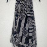 ZARA Black/Gray-White Skull & Stripe Day of the Dead Sheer Scarf OS Polyester Photo 0