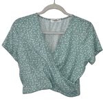 Mint Green & White Crop Top Shirt Floral Design Stretch Style Women’s Size Large Photo 0