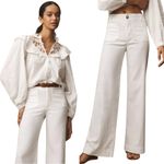 Anthropologie Maeve The Colette Beachy Linen Full-Length Wide-Leg Pants Cream Size 30 Photo 1