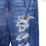 American Eagle Mom Straight Jean Blue Jeans Denim Ripped Plaid Patch Size 16 Photo 1