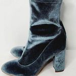 Sam Edelman Calexa Blue Gray Velvet Suede Sock Bootie Block Heel Size 8M Photo 0