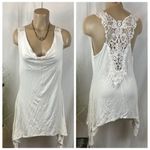 Ymi  White Sleeveless Lace Sharkbite Asymmetric Hem Drape Neck Top M Photo 1