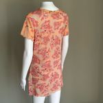 J. Jill Pink & Orange Floral Semi Sheer Mesh Lettuce Hem Scoop Neck Top Size M Photo 4