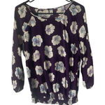 Old Navy Women's Size Medium Purple Hibiscus Floral 3/4 Sleeve Top Photo 0