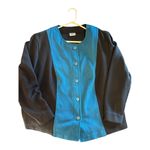 Vintage Colorblock Button Front Jacket – Black & Teal | Made in Canada | P2P 25” Blue Size XL Photo 2