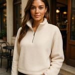 SheIn Cream Sherpa Teddy Zip Pullover Jacket Winter Lounge  Cozy Buttery Soft Photo 1