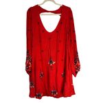 Free People  Embroidered Red Boho Mini Dress Cutout Back Size L with pockets Photo 9