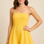 Forever 21 🔴  Yellow Strapless Flounce Romper | Small | Summer Party Outfit Photo 0
