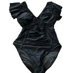 Blooming Jelly  women's size large black v-neck tummy control, with ruffled Photo 0