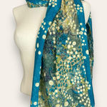 None Long Floral Scarf Dots Blue Textured Floaty Women 41x88 Art-to-Wear Boho Roses‎ Photo 0