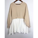 Free People  Sweatshirt Dress Top L Cream White Pleated Skirt Layered Oversized Photo 1