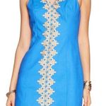 Lilly Pulitzer Pearl Shift Dress in Blue with Gold Embroidery Size 8 Photo 0