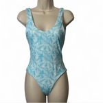 Palm Print One Piece Swimsuit‎ Blue Photo 2