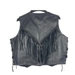 First Genuine Leather Black Tasseled Fringe Moto Western XL Vest Photo 1