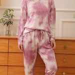 Pink white tie dye matching jogger sweatsuit outfit Size M Photo 0