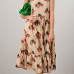 Adam Lippes COLLECTIVE Khaki Crewneck Hourglass Tiered Poplin Maxi Dress Size 2 Photo 0