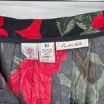 Vintage 80s Austin Hill Midi Skirt Womens 10 Black Polka Dot Rose Print Rayon Photo 8