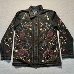Denim & Co. Black Jean Jacket Women’s Small Floral Embroidered Casual Photo 0