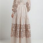 Lace Bohemian Beige Maxi Dress with Geometric Patterns Brown Photo 2