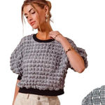 Maeve Anthropologie Black White Cropped Bubble Blouse Size Small Photo 0