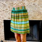 Loft Ann Taylor Petite Cotton Striped Miniskirt Mini Skirt Olive Green / Blue Photo 2