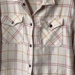 HFX Ladies Snap Button Down Cream Long Sleeve Plaid Shirt Cozy Shacket Size M Orange Size M Photo 1
