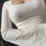 SheIn White Eyelet Flare Sleeve Crop Top Photo 3