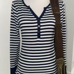 Faded Glory Navy Striped Henley Top Photo 1