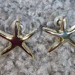 Gold Tone Star Fish Shape Pierced Post Metal Earrings Photo 11