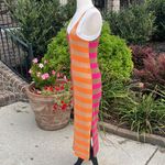 New Maxi Dress Sweater Colorblock Striped Mod Pink Photo 4