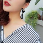 Wooden Tassels Stud Drop Dangle Earrings Black Photo 2