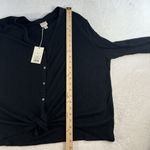 A New Day  XL Top Tie Front Black Ribbed Knit Full Button Long Sleeve V-Neck NEW Photo 12