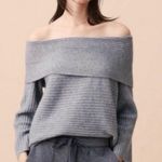Lou & grey Sweater Womens Size Small Ribbed Gray Tunic Pullover Off The Shoulder Photo 0