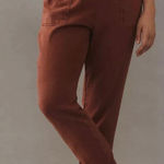 Pilcro Relaxed Brown Linen Blend Pants Slouchy Drawstring Casual Fall Fashion Size M Photo 0