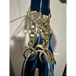 Vintage Blue Suede Purse Gold chain Shoulder Photo 3