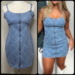Forever 21 Zip Up Denim Mini Dress Diamond Pattern Stitched Juniors Sz Large Y2K Photo 1