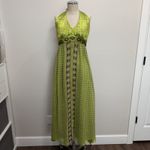 Vtg 60 Style Sz 16 Silk Maxi Halter Dress Babydoll Retro Academia Nature Artsy Green Photo 1