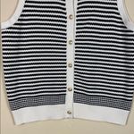 Adrianna Papell  Women’s Knit Striped Black Cream Button-Up Sleeveless Cardigan Photo 2
