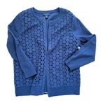 Lands' End Navy Blue Floral Lace Zip Up Cardigan Sweater Women's Medium Photo 0